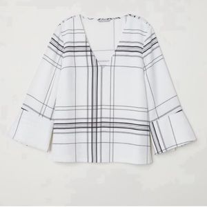 Small H&M Black & White V Neck Long sleeve Blouse